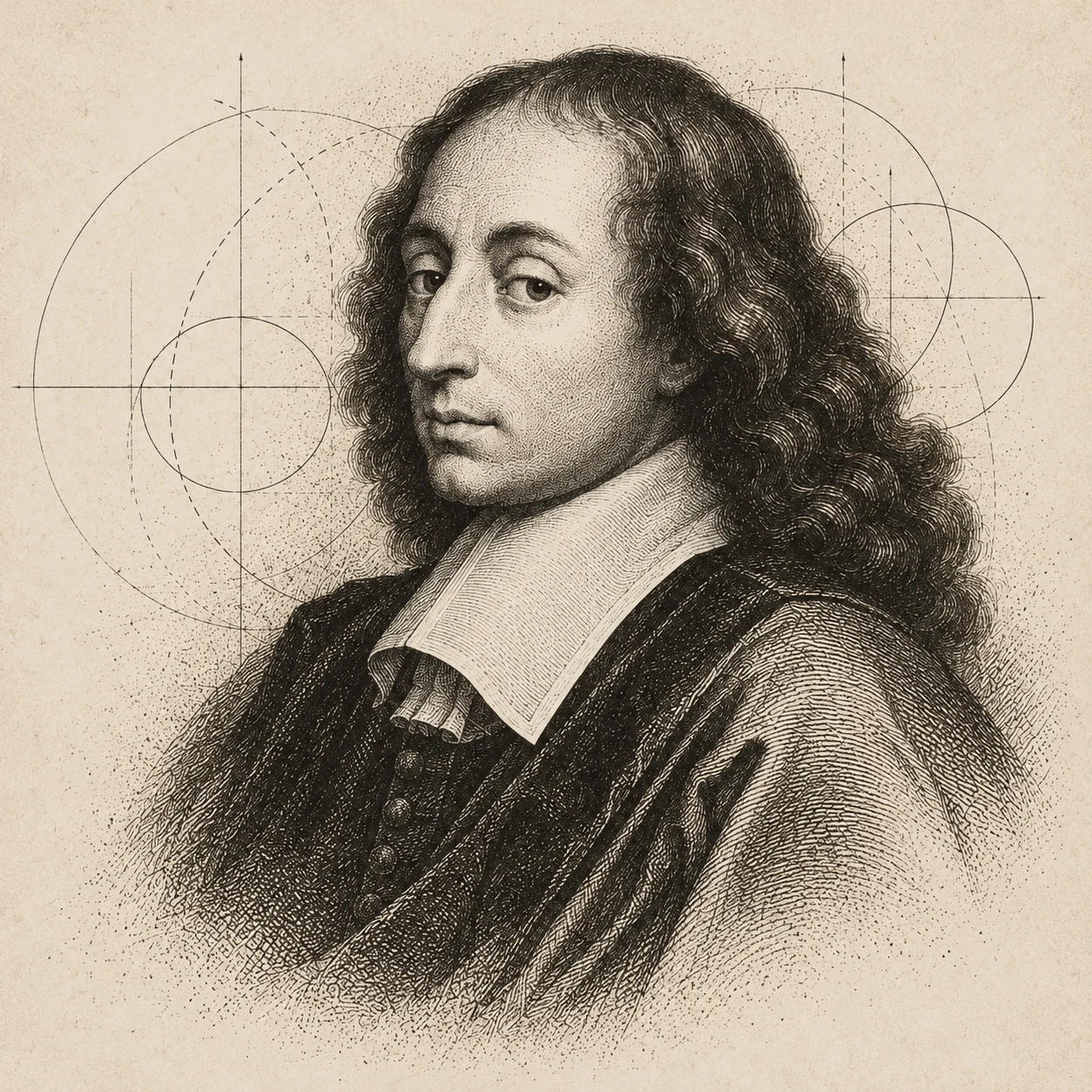 Engraved artistic portrait of Blaise Pascal